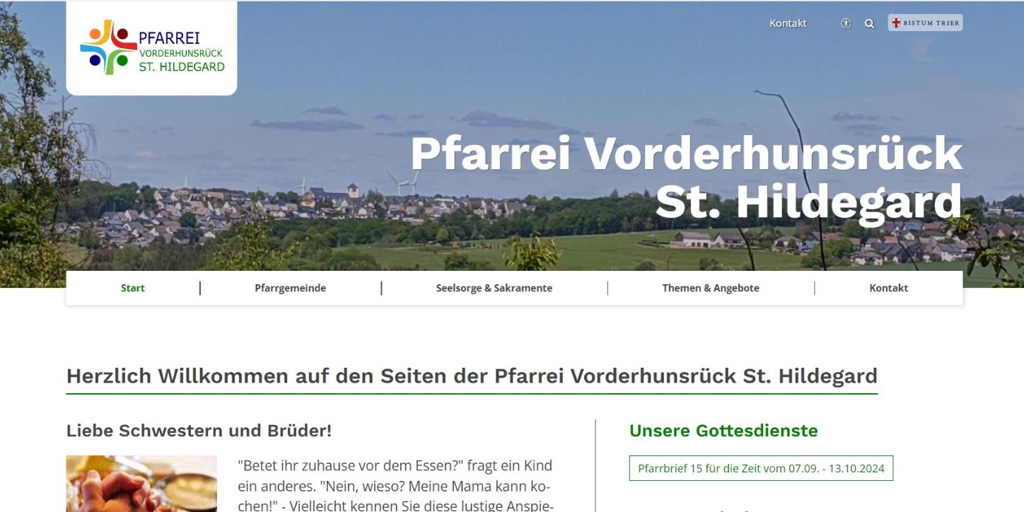 Screenshot der Homepage der Pfarrei Vorderhunsrück St. Hildegard